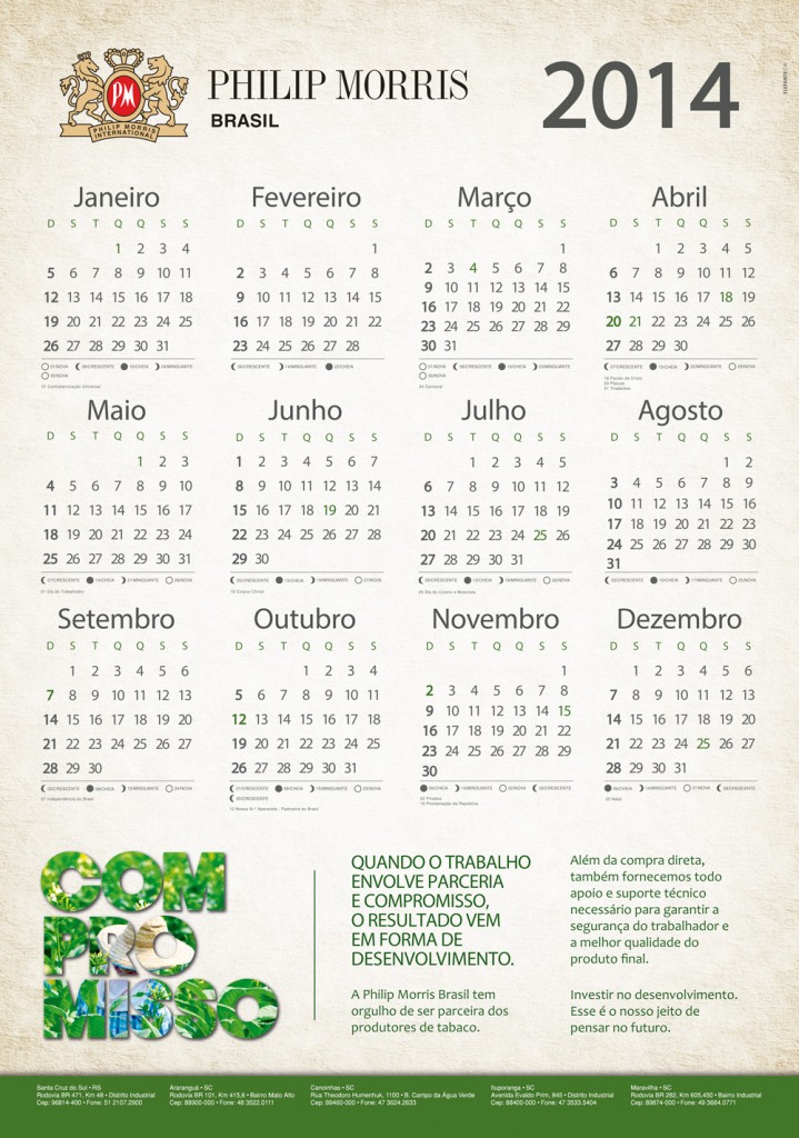 Calendário Phillip Morris 2014