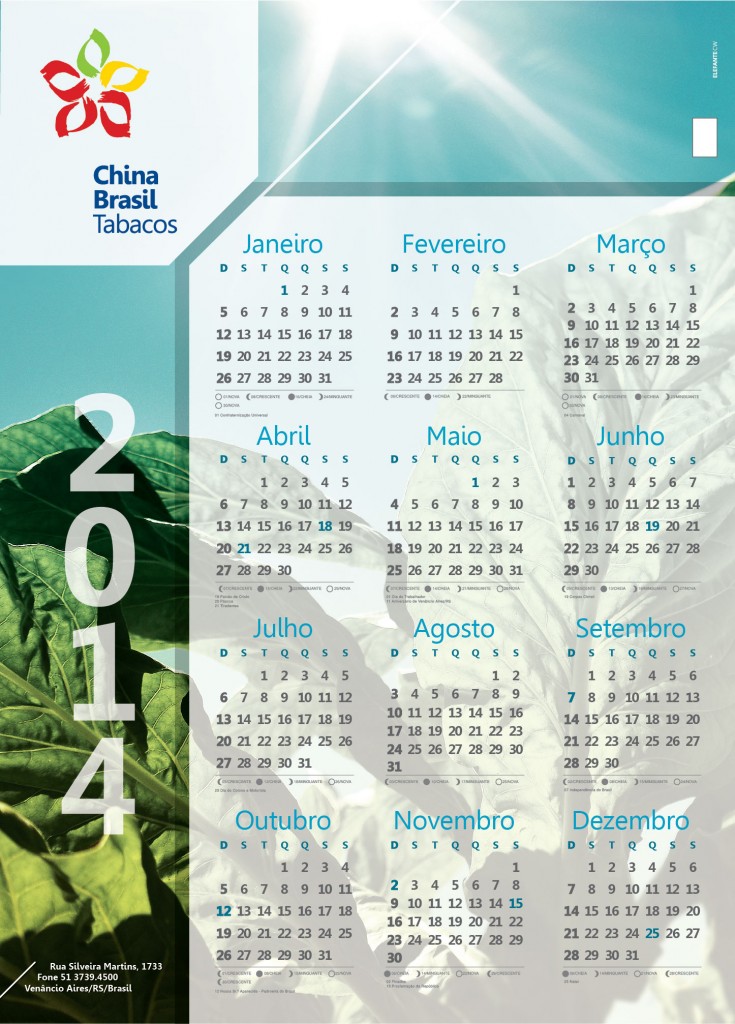 Calendário China Brasil Tabacos 2014