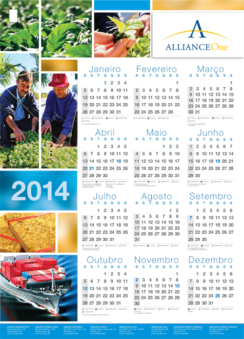 Calendário Aliiance One 2014